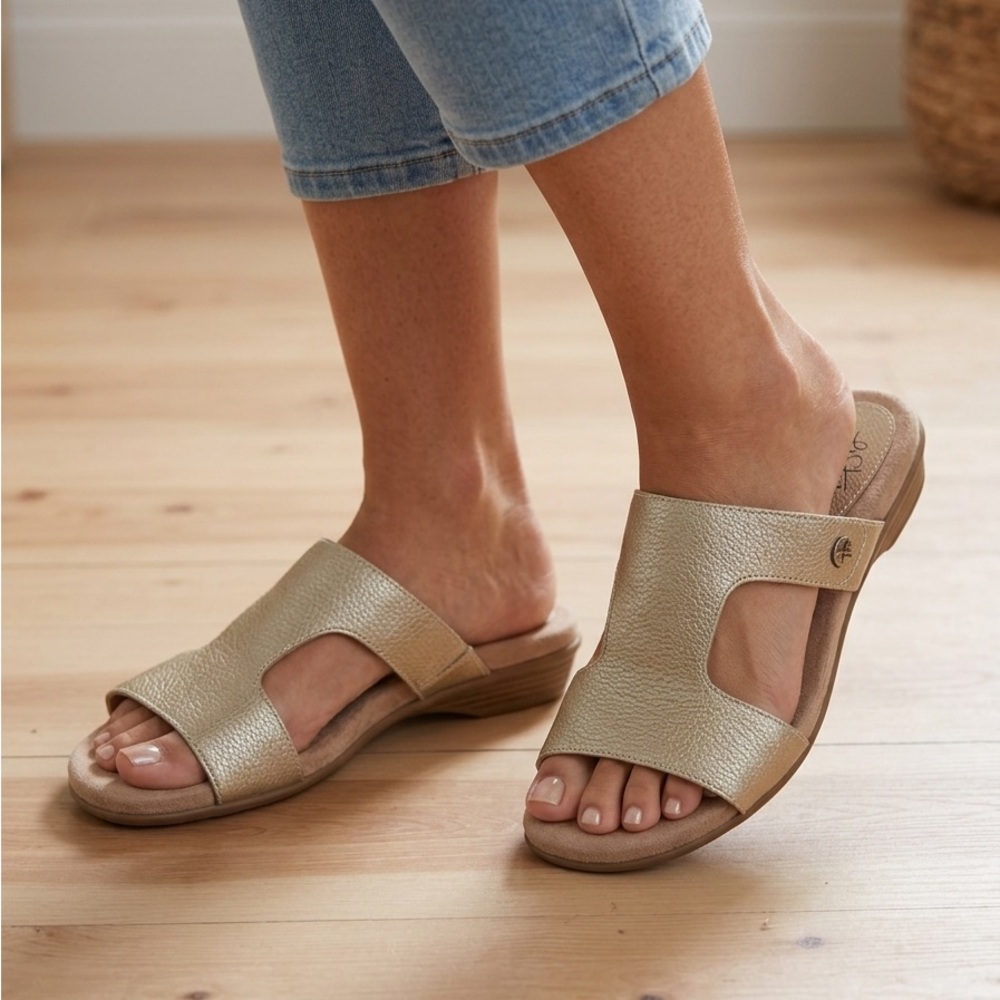 LifeStride Baha Flat Sandals Womens Size 7.5M Gold Comfort Slip-On Casual Shoes - Picture 11 of 11